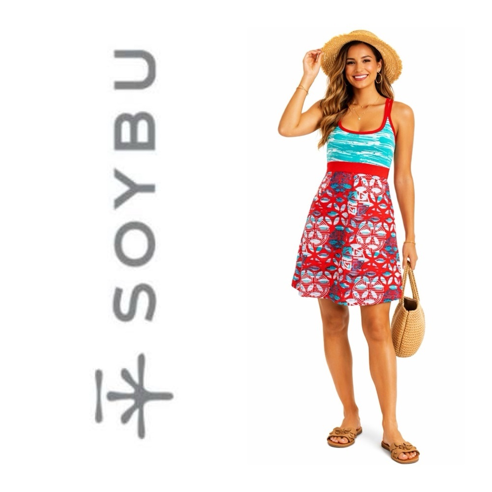 SOYBU Tropical Floral Print Tahiti Strappy Athletic Dress